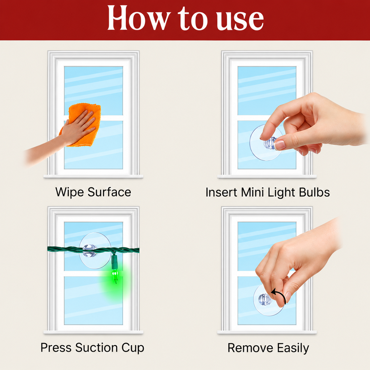 🎄 Sugekoppklips til julelys med kabelspor