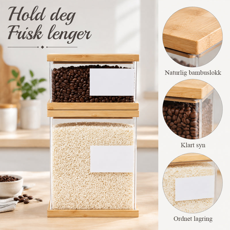 Kreativ og minimalistisk gjennomsiktig oppbevaringsboks for korn med trelokk