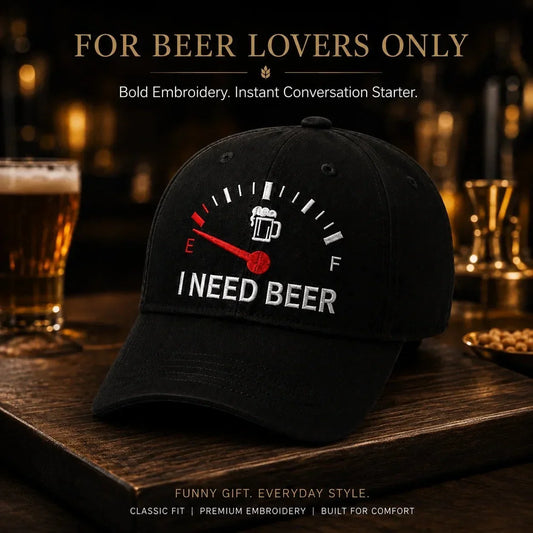 🔥 50 % RABATT – SISTE SJANGSE! 🍺 Brodert baseballcaps med «JEG TRENGER ØL» 🧢
