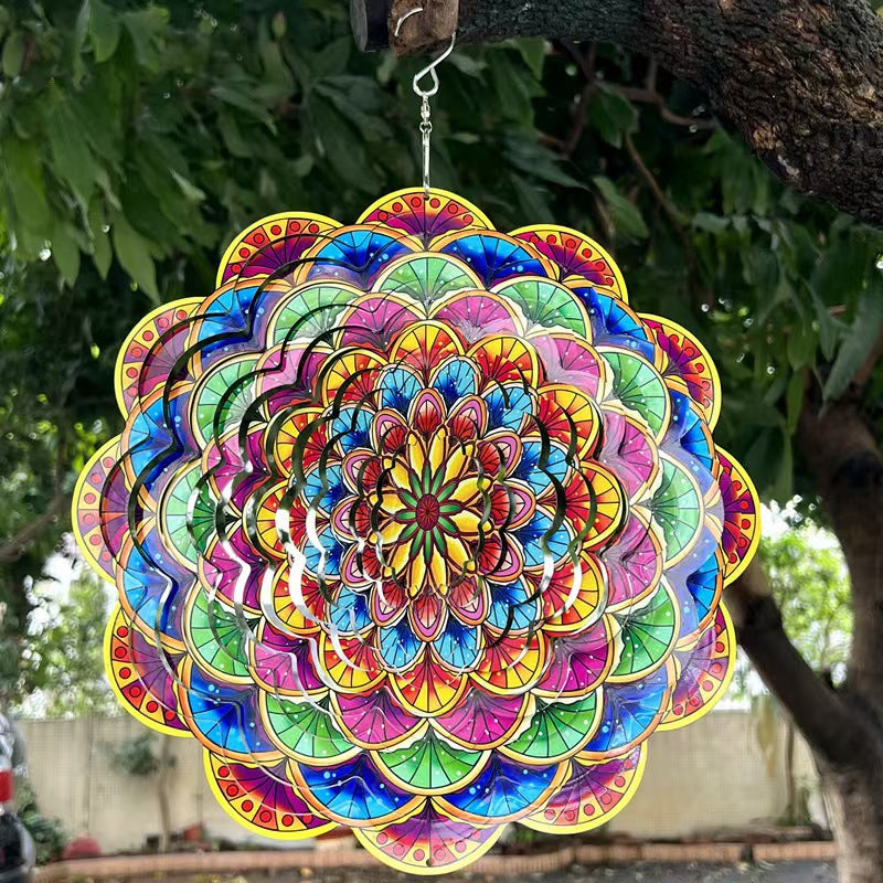 3D Rotating Wind Chime Mandala Wind Spinner Outdoor Garden Balcony Courtyard Creative Bird Stainless Steel Decorative Hanging