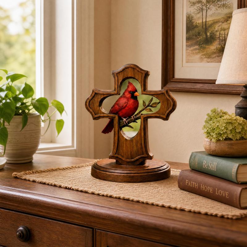 ❤️✝️Handcrafted Cardinal Cross Memorial Ornament – Sympathy Gift of Faith, Love & Remembrance