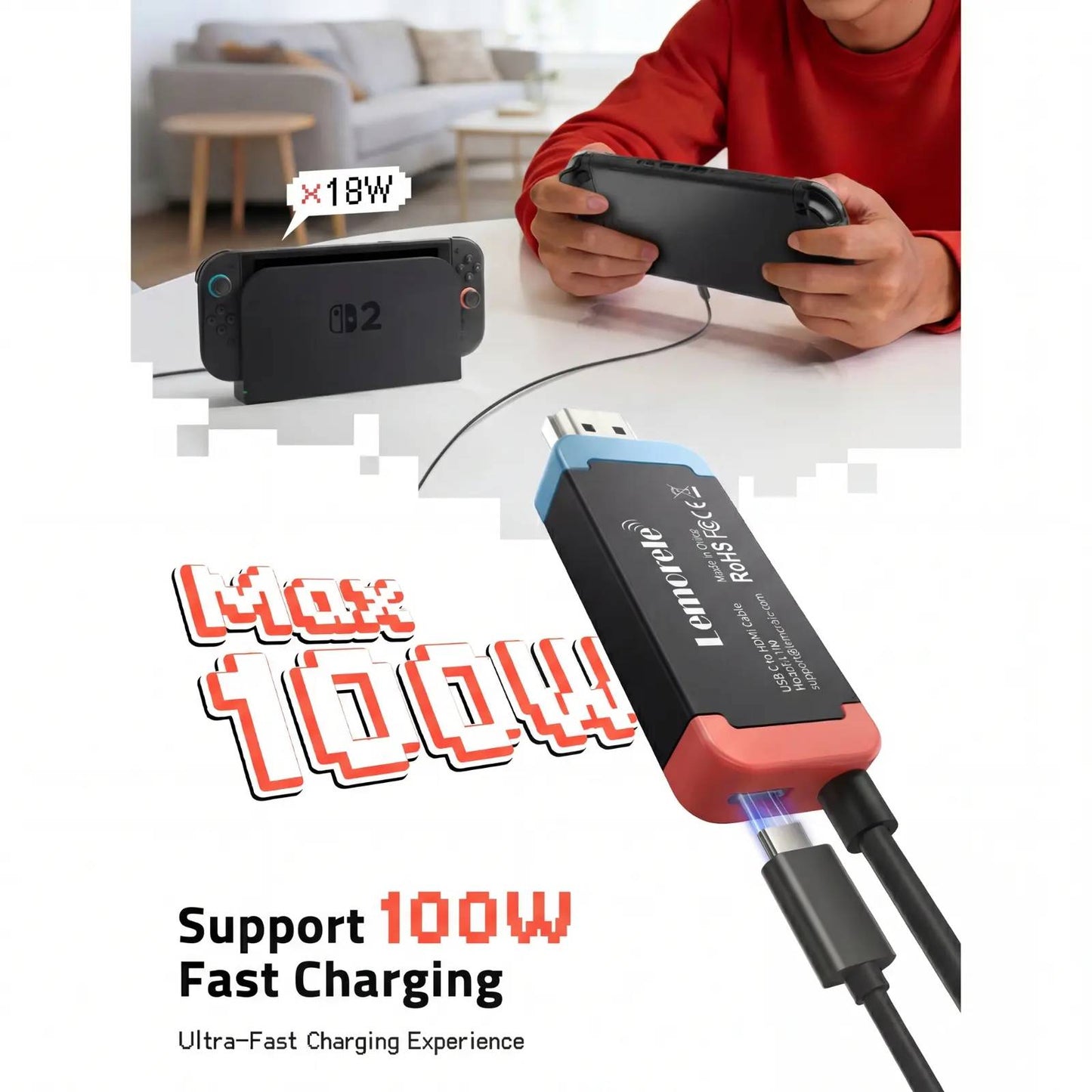 Portable USB-C to HDMI Adapter for Nintendo Switch 2, Switch, Steam Deck & ROG Ally