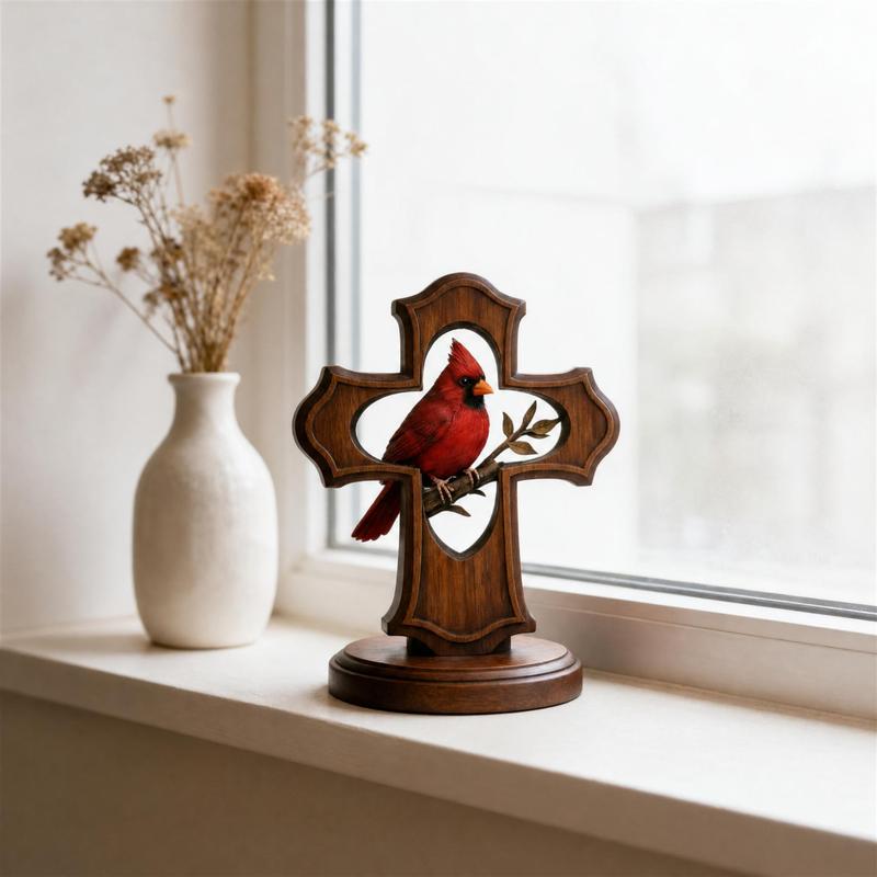 ❤️✝️Handcrafted Cardinal Cross Memorial Ornament – Sympathy Gift of Faith, Love & Remembrance