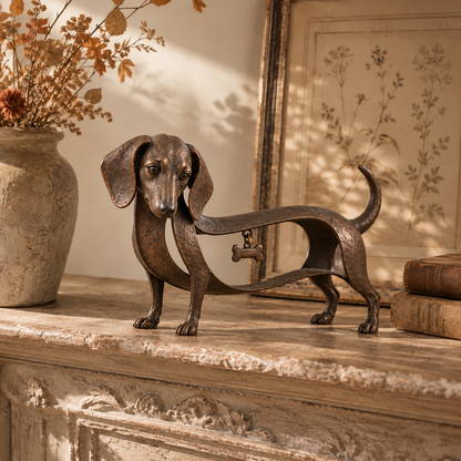 🐾 Vintage Dachshund-skulptur – Tidløs dekorasjon i smijern