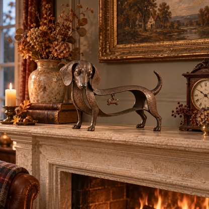 🐾 Vintage Dachshund-skulptur – Tidløs dekorasjon i smijern