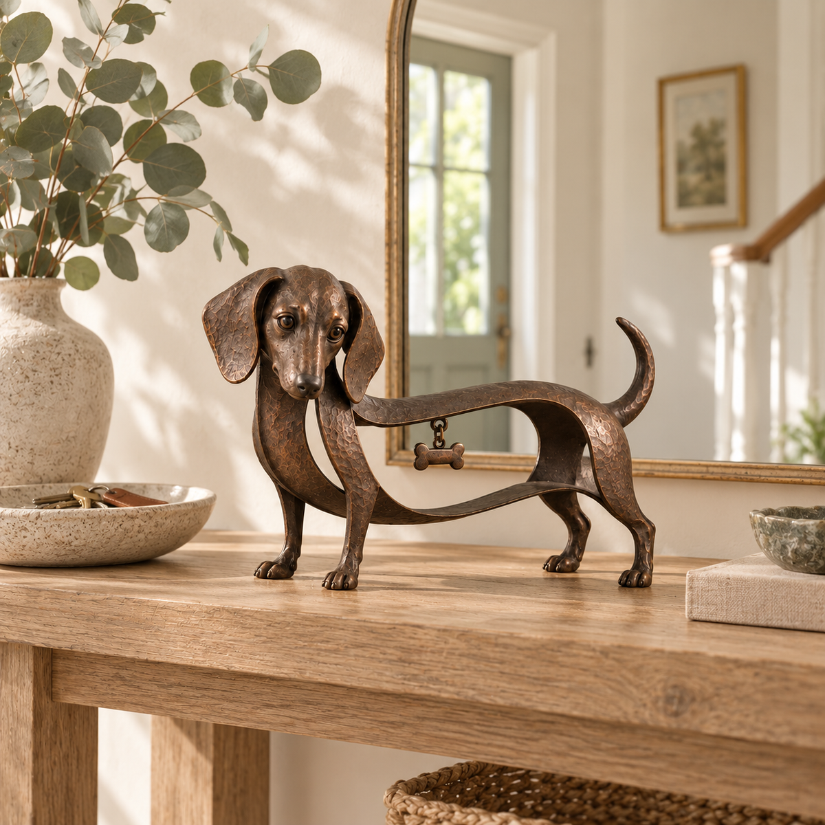 🐾 Vintage Dachshund-skulptur – Tidløs dekorasjon i smijern