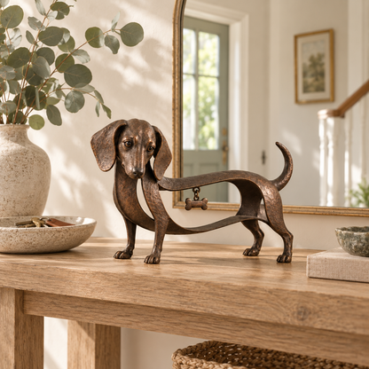 🐾 Vintage Dachshund-skulptur – Tidløs dekorasjon i smijern