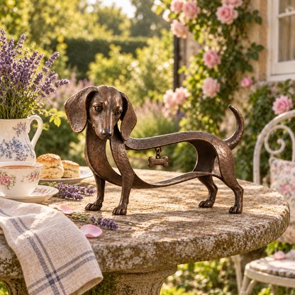 🐾 Vintage Dachshund-skulptur – Tidløs dekorasjon i smijern