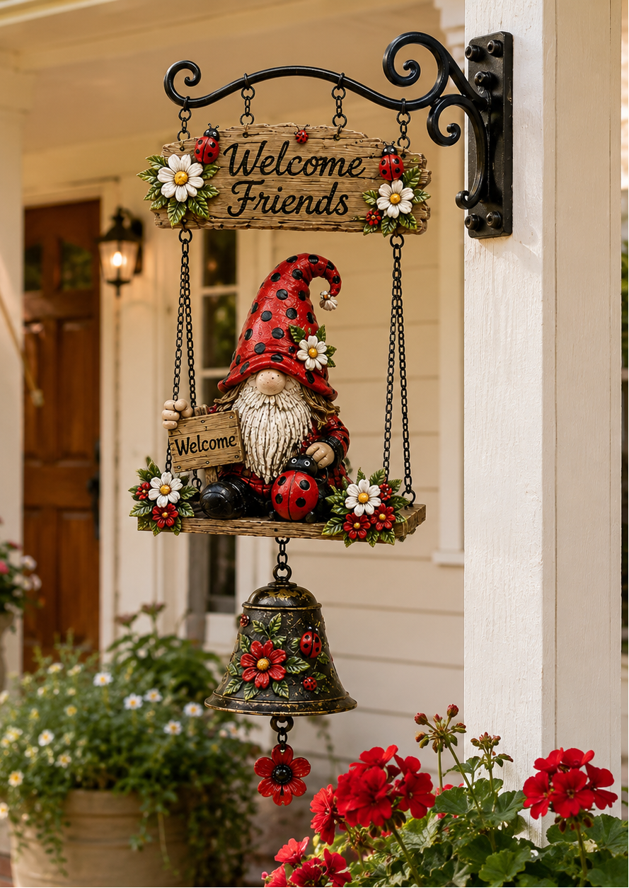 🔥Limited time 50% OFF – Rustic Garden Gnome Bell Outdoor Decor 🐞🌼