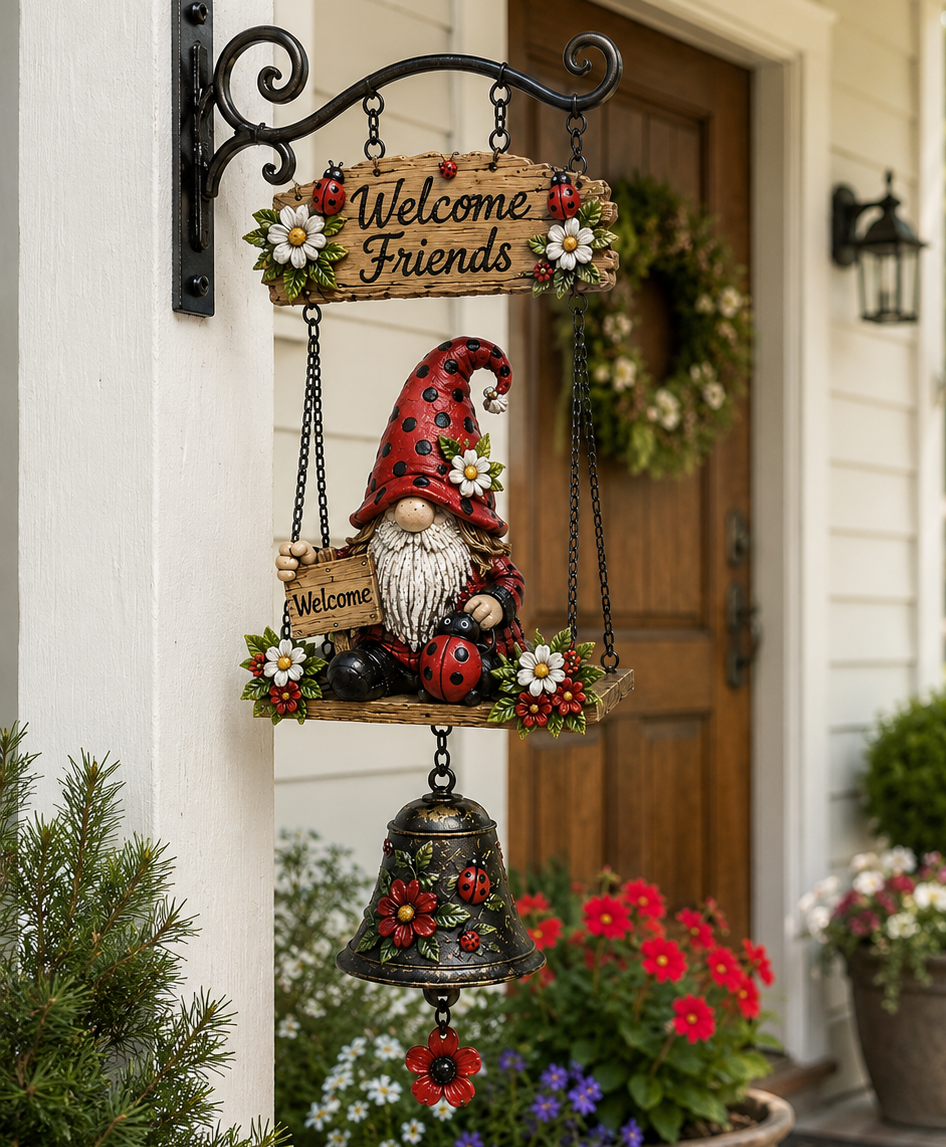 🔥Limited time 50% OFF – Rustic Garden Gnome Bell Outdoor Decor 🐞🌼