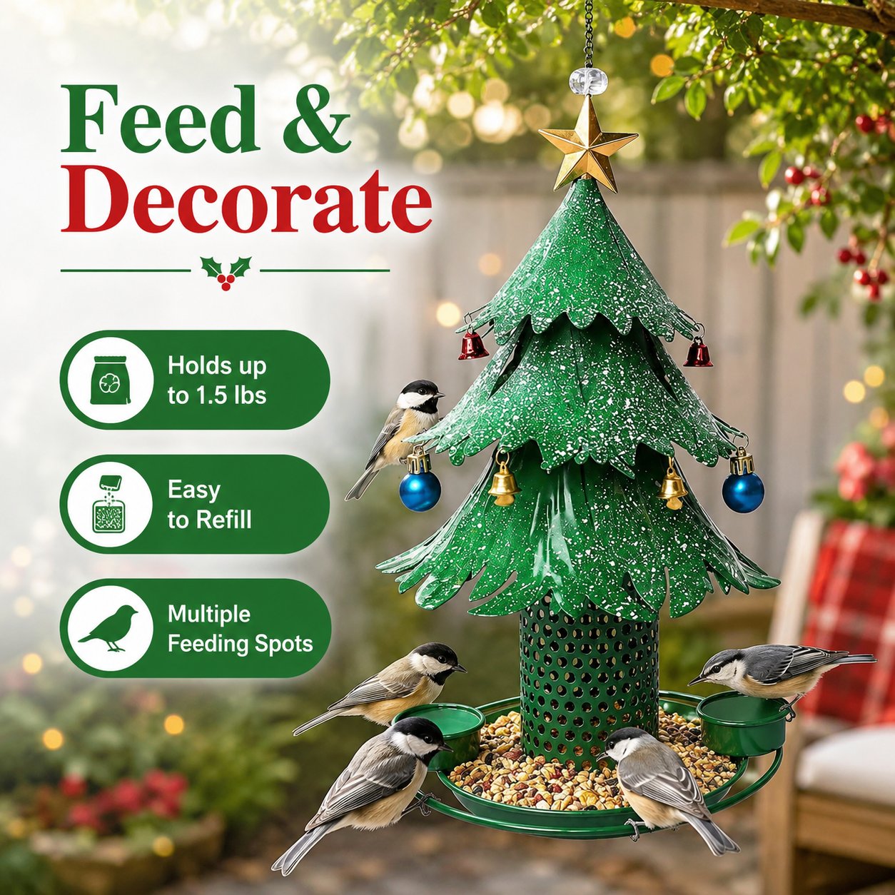 Julgranformad fågelmatare 🎄 Festlig dekoration för trädgården