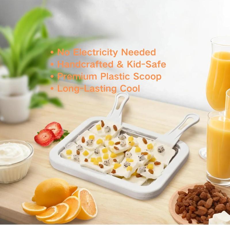 Manual Rolled Ice Cream Maker Tray Set – No-Electricity Frozen Dessert Pan with 2 Spatulas