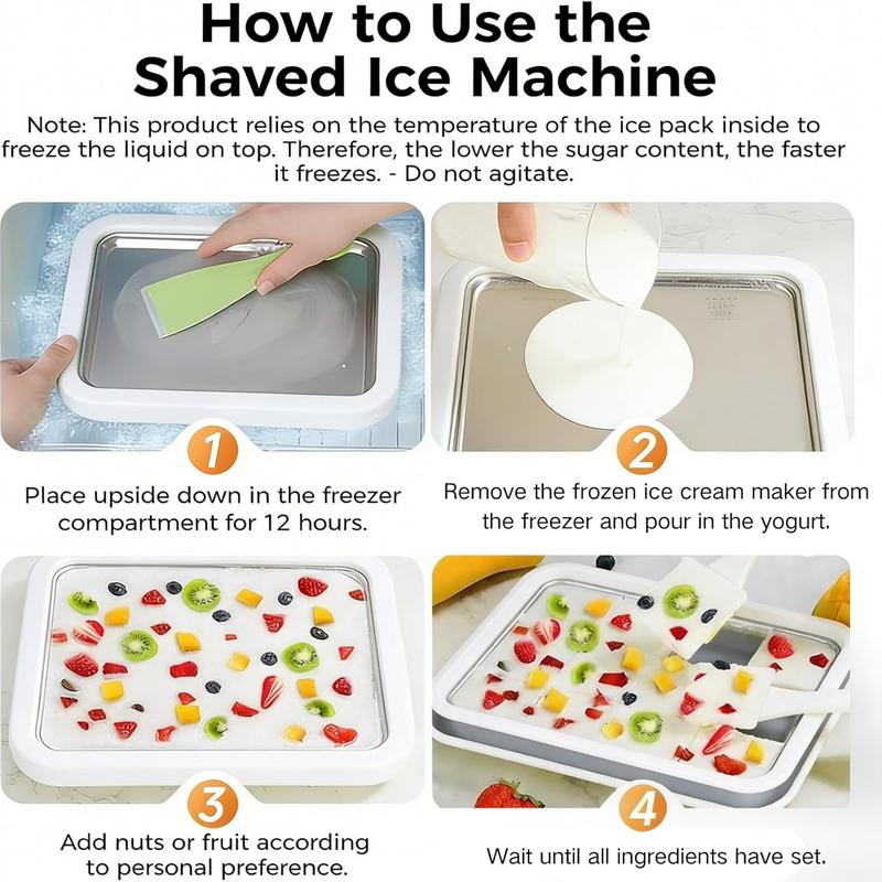 Manual Rolled Ice Cream Maker Tray Set – No-Electricity Frozen Dessert Pan with 2 Spatulas