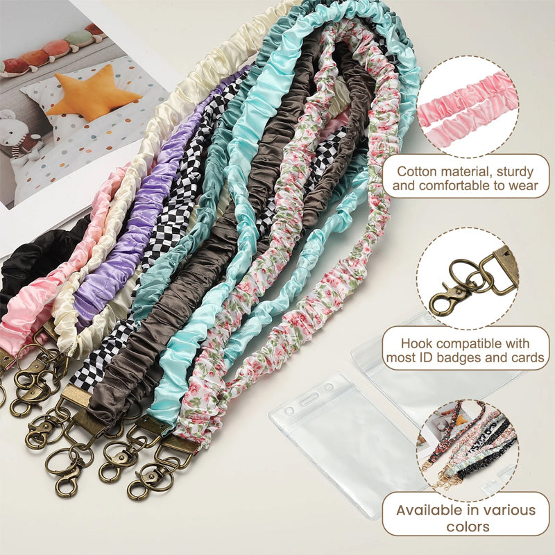 Handmade Pleated Fabric Phone Lanyard with Metal Clasp - Long Neck Strap & Decorative Chain